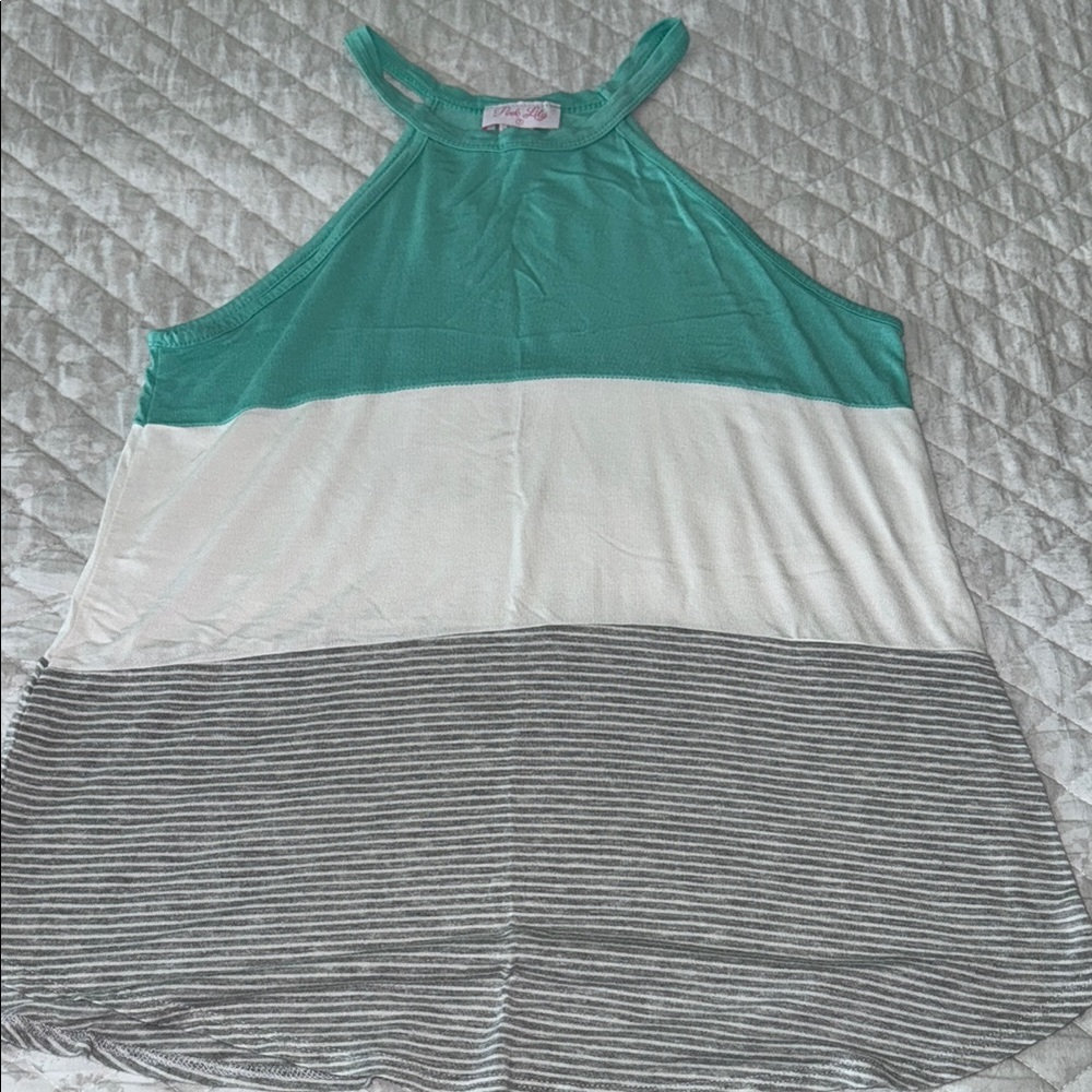 Teal and White Striped Halter Top